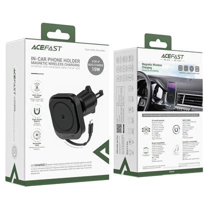 ACEFAST D32 MagSafe Car Air Vent Phone Wireless Charger with Retractable Cable