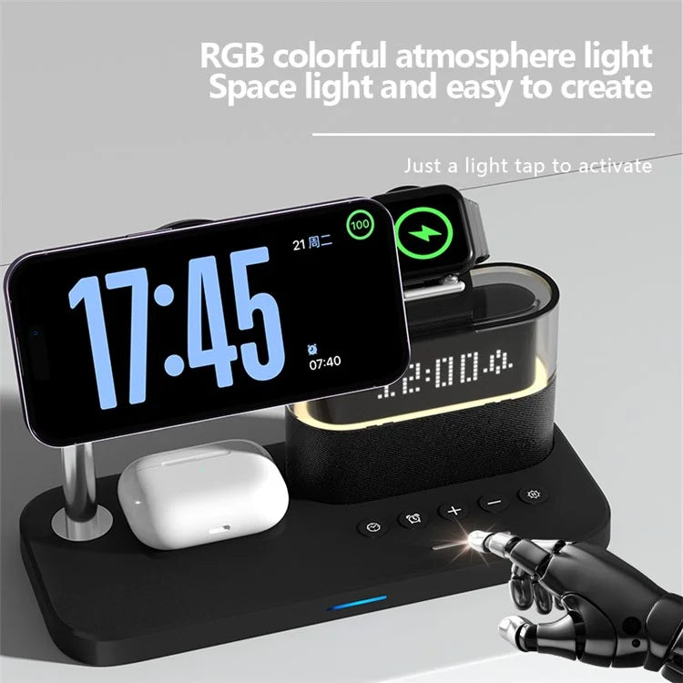 TASX C09 Magnetic Wireless Charging Station for with Alarm Clock Night Light