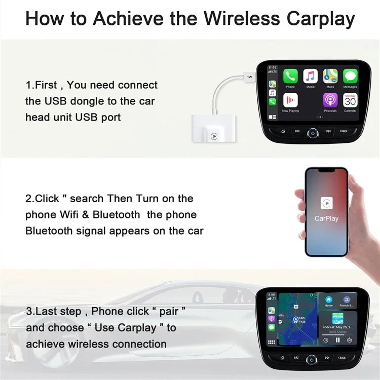 TASX THT-020-3 Wireless CarPlay Adapter, Converts Wired to Wireless, USB/Type-C Interface Support