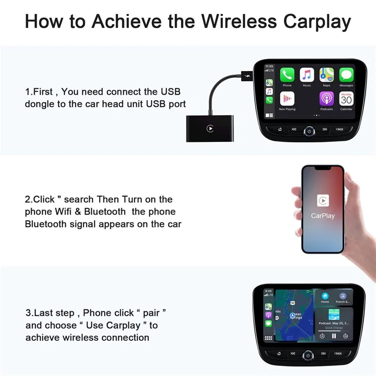 TASX THT-020-2 iP Wireless CarPlay Converter Dongle for Wired CarPlay, Plug & Play