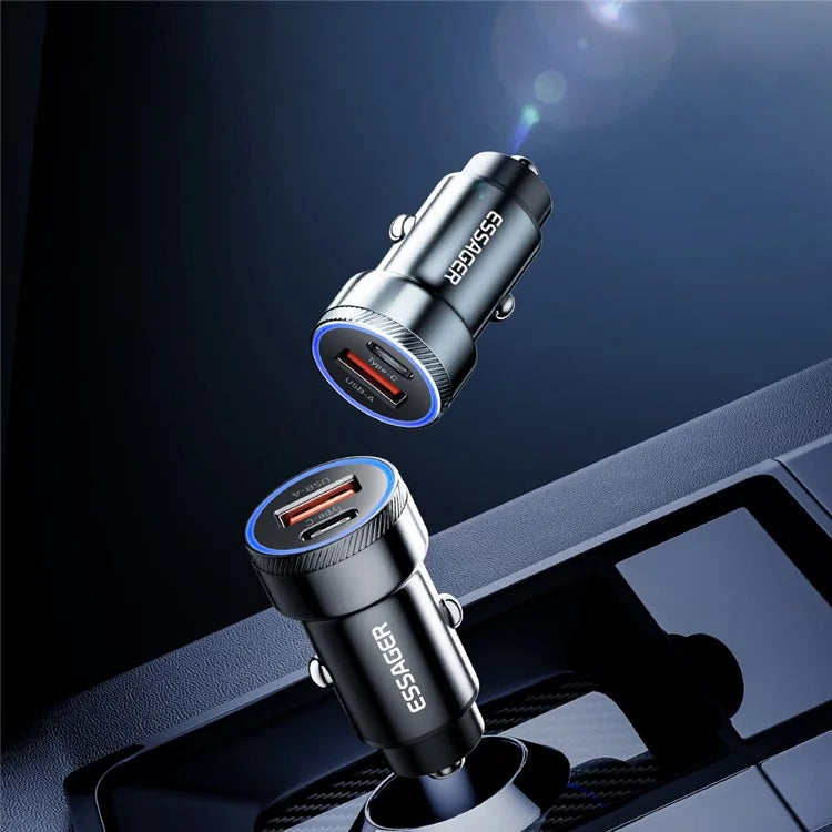 ESSAGER 54W USB + Type-C Fast Car Charger (ABS + Aluminum Alloy)