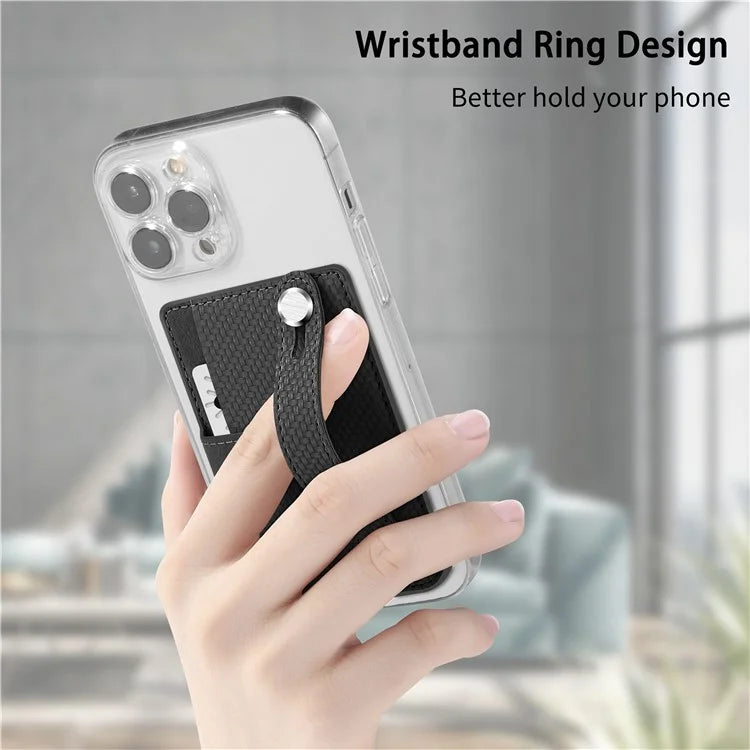 TASX Carbon Fiber Phone Card Holder – Leather Bag with Wristband, Kickstand & Card Knife