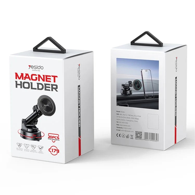 YESIDO C179 Suction Cup Car Mount – Strong MagSafe Zinc Alloy Phone Holder Bracket