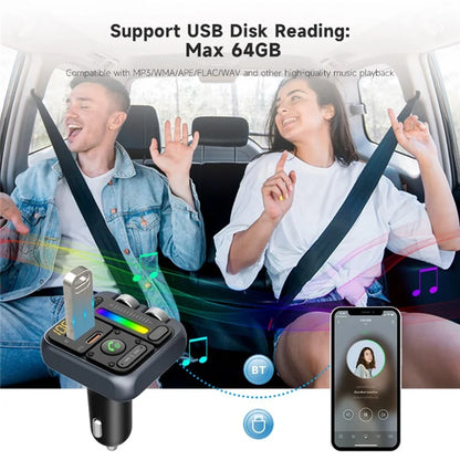 TASX MT04 Car Bluetooth Adapter FM Transmitter HiFi MP3 Player with Type-C + USB Car Charger
