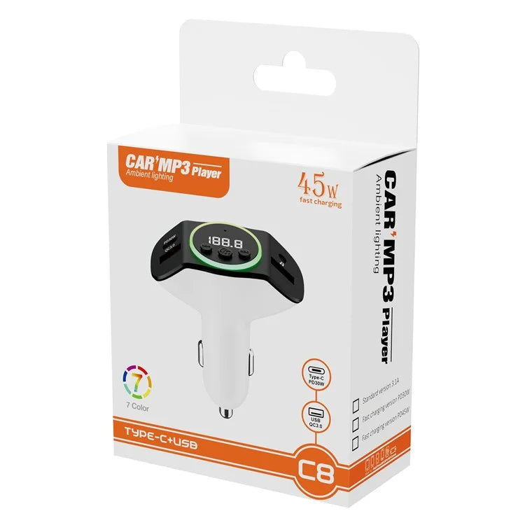 TASX C8 Dual USB Car Charger with Bluetooth 5.3 Receiver, Hands-Free Calling, and AUX Port