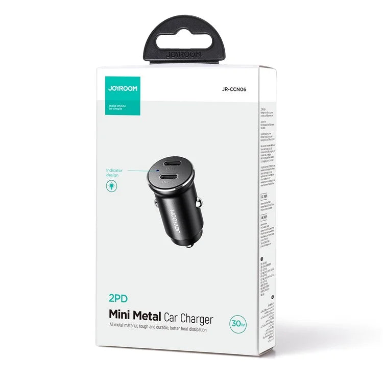 JOYROOM CCN06 Mini 30W Dual Type-C Aluminum Alloy Car Charger PD Fast Charging Adapter