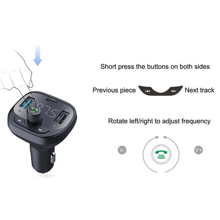 LOHEE S-21 Bluetooth Car Charger Adapter FM Transmitter with QC3.0 USB Fast Charging, TF CardU-disk, and BT Music Player
