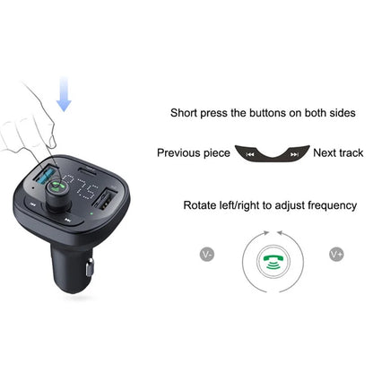 LOHEE S-21 Bluetooth Car Charger Adapter FM Transmitter with QC3.0 USB Fast Charging, TF CardU-disk, and BT Music Player